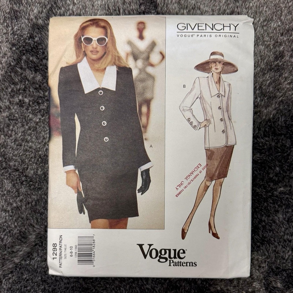 Givenchy Vintage Sewing Pattern Vogue #1298 Fitted Top And Skirt Sz 6-8-10 UNCUT